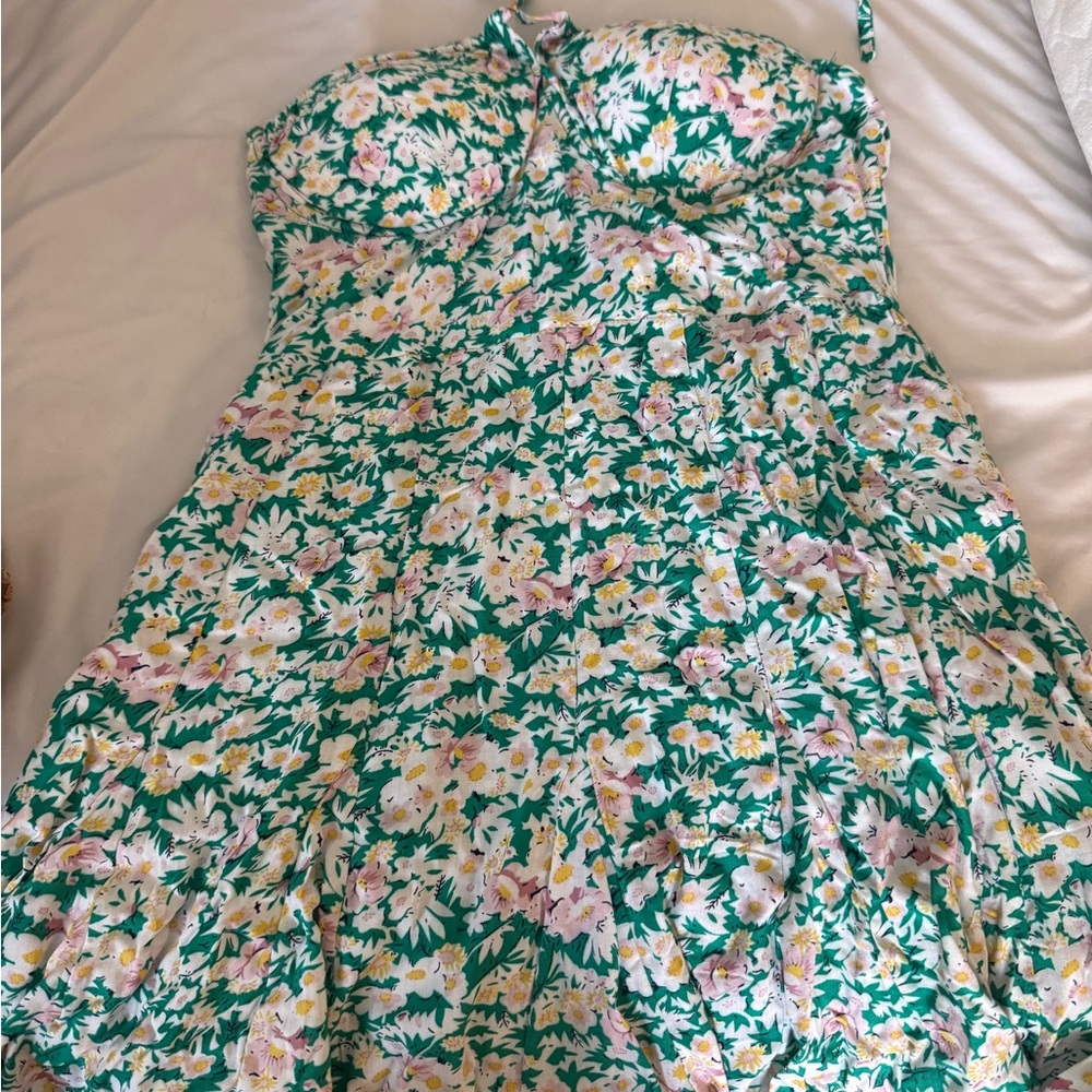 Floral Green Strapless Dress